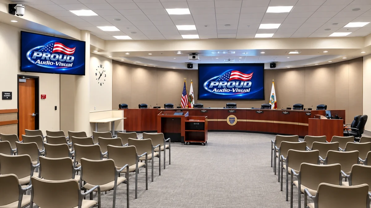 Modern Council Chamber with PROUD Audio-Visual Branding